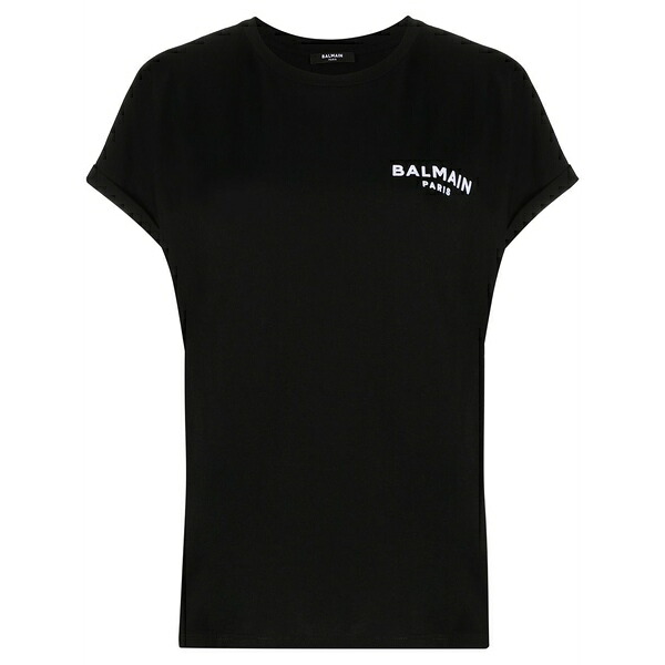 バルマン レディース Tシャツ トップス Small flocked logo t-shirt Black|asty