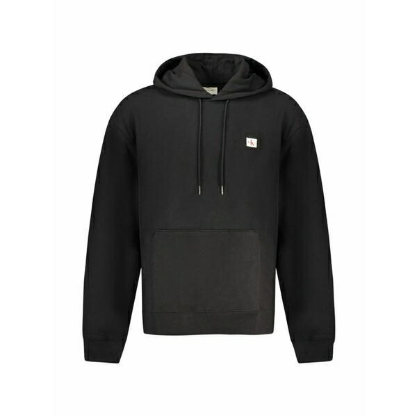 カルバンクライン メンズ パーカー・スウェットシャツ アウター Logo-patch drawstring hoodie Black