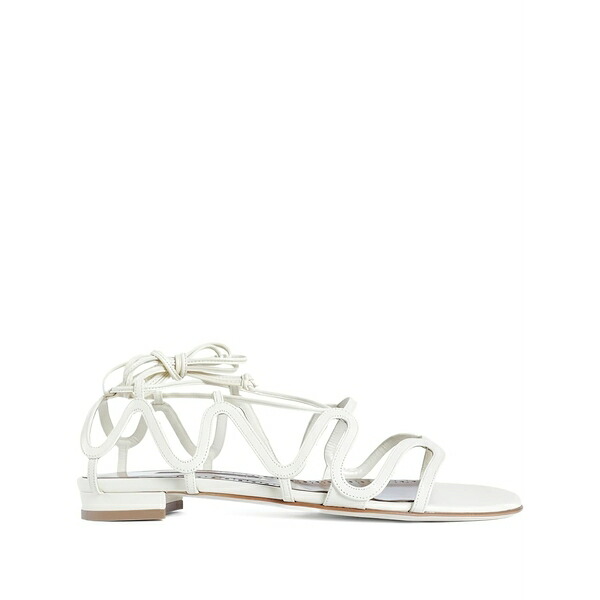マノロブラニク レディース サンダル シューズ Fawdaflat lace-up leather sandals White|asty