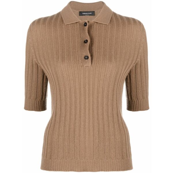 ファビアナ フィリッピ レディース スポーツシャツ トップス Ribbed-knit cashmere polo top Brown