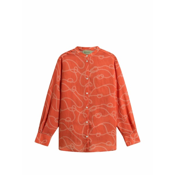 羊毛 分限者 レディース プルオーバー トップス Rope-print band-collar shirt Orange