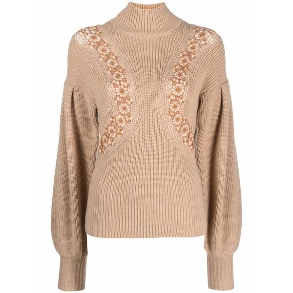 ウラ・ジョンソン レディース 編み物\u0026スウェーター アウター Crochet-detail merino jumper Brown