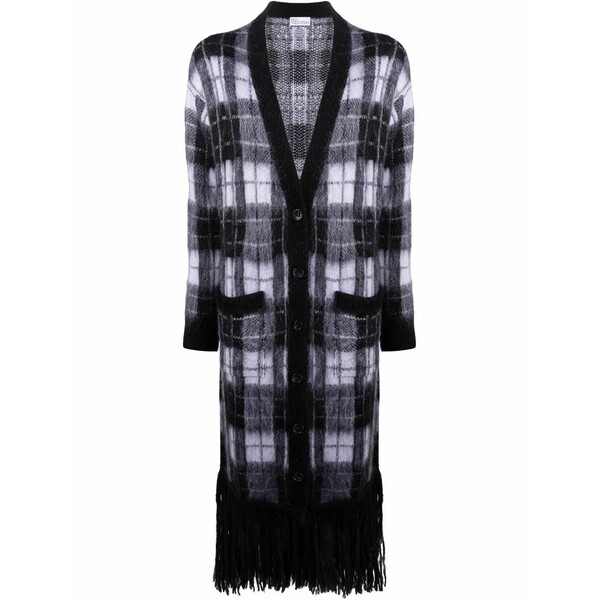 レッドヴァレンティノ レディース ジレー アウター Fringed check-print cardigan Black