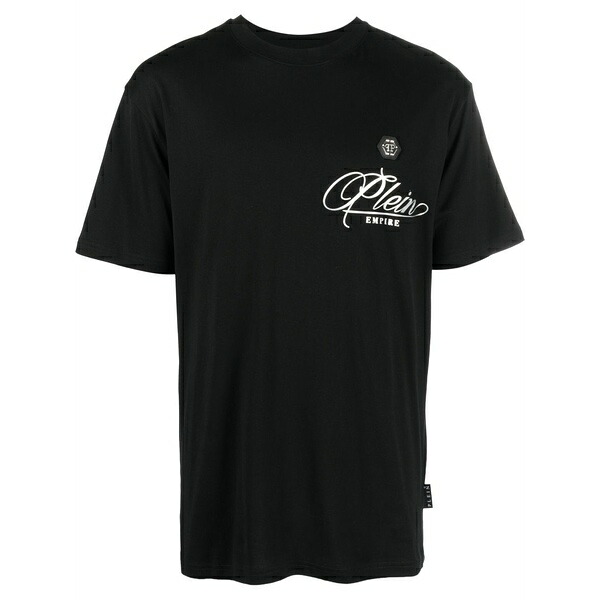 フィリップ飾り気の無い メンズ プルオーバー トップス Logo-print short-sleeved t-shirt Black