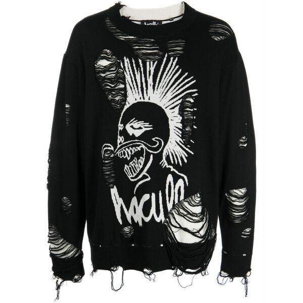ハクーラ メンズ 編み物\u0026プルオーバー アウター Logo-knit distressed jumper Black