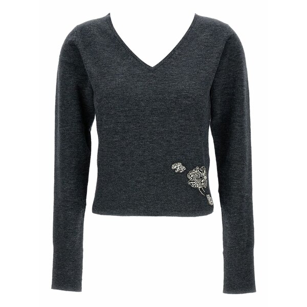 アーデム レディース 編み物\u0026ティーシャツ アウター V-neck embellished sweater Grey