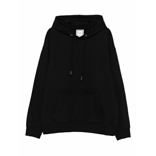 ウーヨンミ メンズ パーカー・スウェットシャツ アウター Logo-embroidered hoodie Black