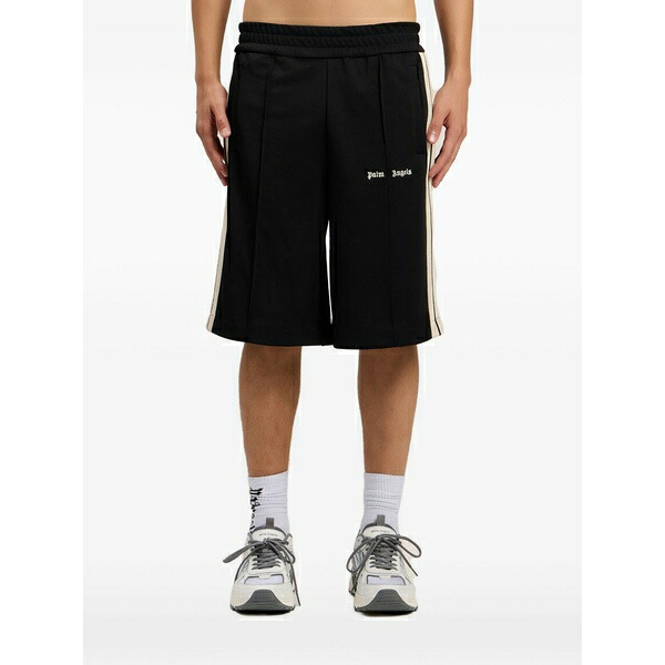 パーム・エンジェルス メンズ 心地好いズボン下 ボトムス Logo-embroidered track shorts Black