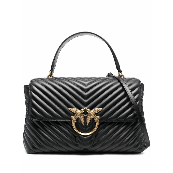 ピンコ レディース トートバッグ バッグ Love-birds logo chevron-quilted bag Black