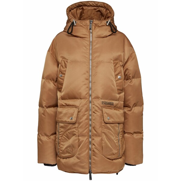 ディースクエアード レディース 厚地の外套 アウター Quilted hooded coat Brown