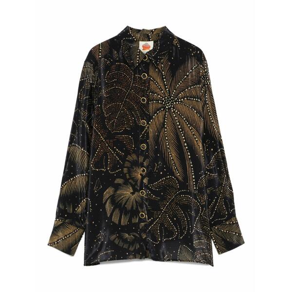 耕園 リオ レディース プルオーバー トップス Palm-print button-up shirt Black