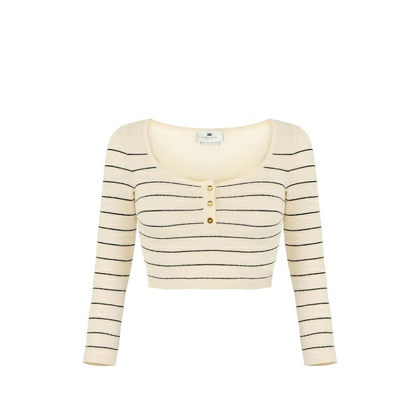 エリザベスフランキ レディース 編み物\u0026スウェーター アウター Striped button-fastening crop jumper Neutrals