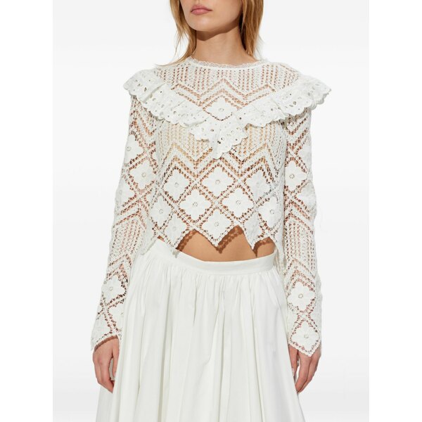 セルフ・ポートレイト レディース プルオーバー トップス Guipure-lace ruffled top White