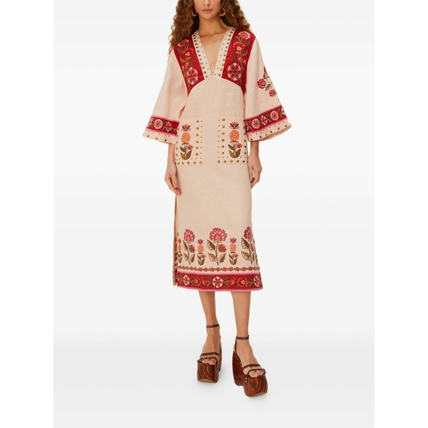 農園 リオ レディース 衣装 トップス Floral-embroidered studded maxi dress Neutrals