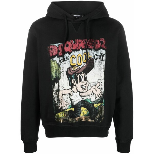 ディースクエアード メンズ パーカー・スウェットシャツ アウター Graffit-print cotton hoodie Black