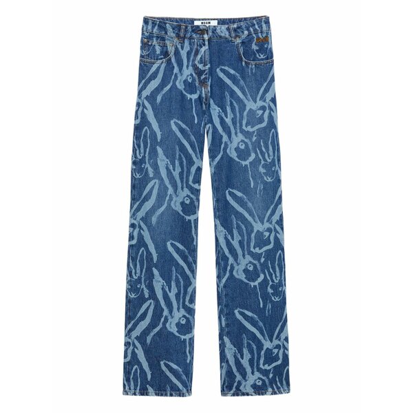 エムエスジイエム レディース カジュアルパンツ ボトムス Rabbit-print trousers Blue