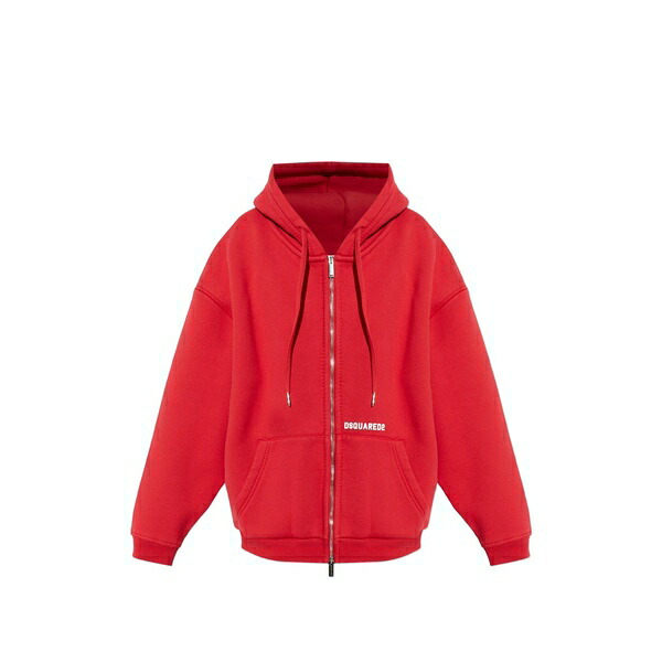 ディースクエアード レディース パーカー・スウェットシャツ アウター Zip-up logo-detail hoodie  Red