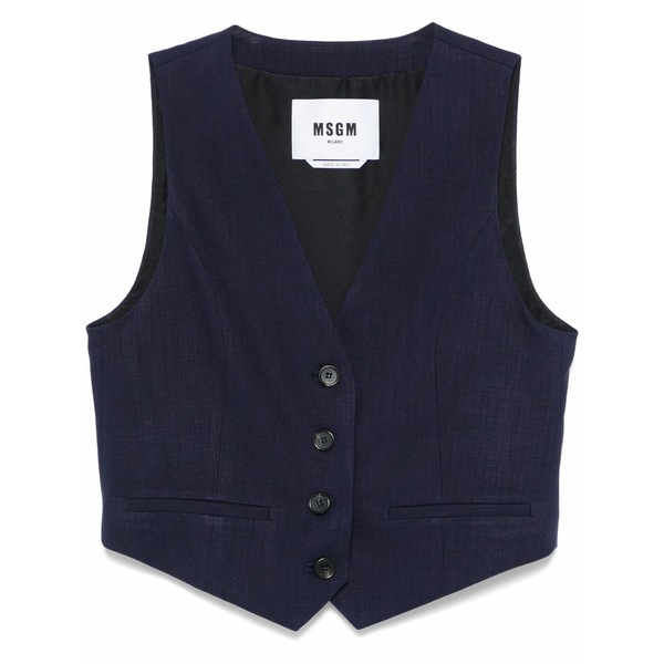 エムエスジイエム レディース ジャケット&ブルゾン アウター Slub-texture waistcoat Blue|asty