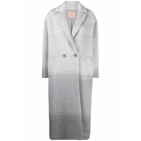 ツイン仕掛ける レディース 厚地の外套 アウター Gradient-effect notched-lapels double-breasted coat Grey