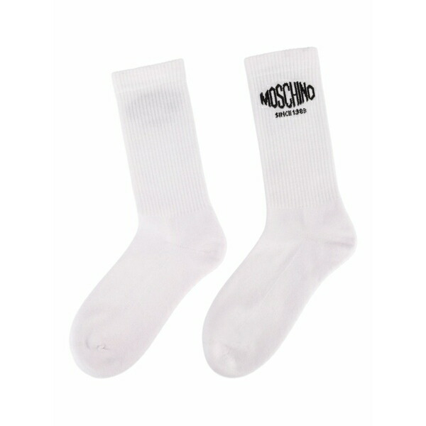 モスキーノ レディース ソックス アンダー御召しもの Logo-embroidered socks White