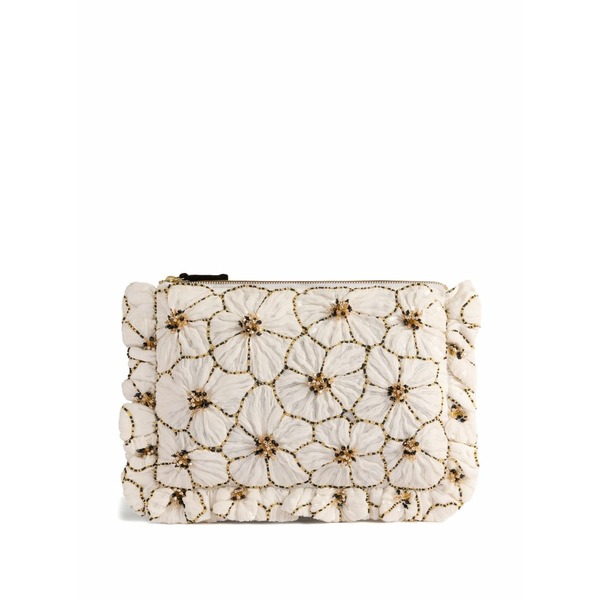 ラ・ダブル・ジェイ レディース クラッチペダル御徒面子 御徒面子 Floral-embroidery clutch bag White