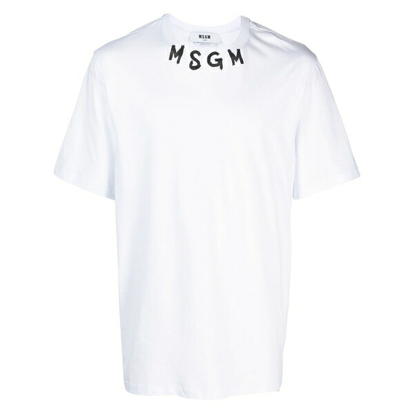 エムエスジイエム メンズ Tシャツ トップス Logo-lettering print cotton t-shirt White|asty