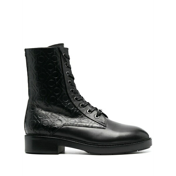 カルバンクライン レディース ブーツ シューズ Debossed-monogram combat boots Black｜asty