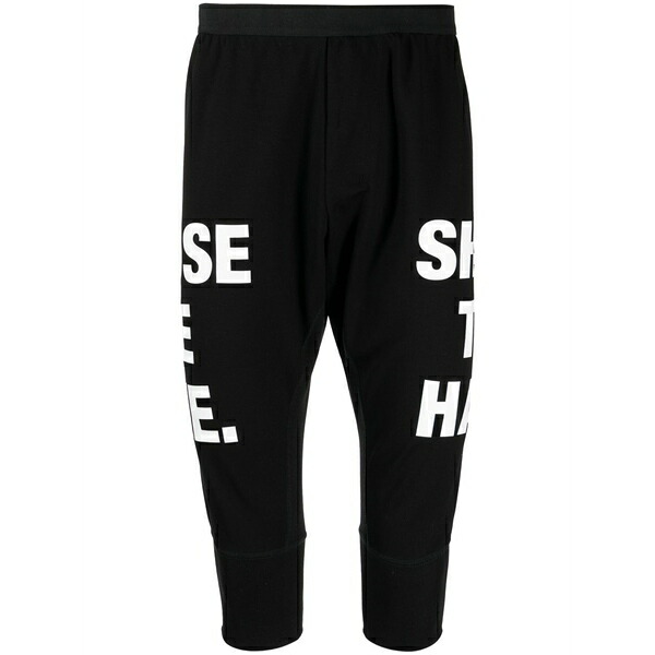 ニルズ メンズ カジュアルパンツ ボトムス Slogan-print drop-crotch shorts Black｜asty