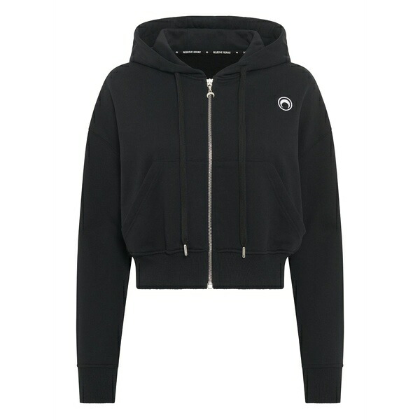 米国海兵隊員 独居室 レディース パーカー・スウェットシャツ アウター Moon-logo zip-fastening hoodie Black