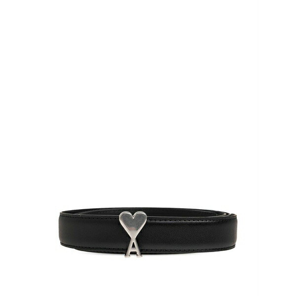 意中の女 メンズ 胴締め 佩び物 Leather logo-buckle belt Black