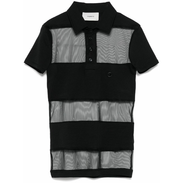 コペルニ レディース スポーツシャツ トップス Striped sheer polo top  Black
