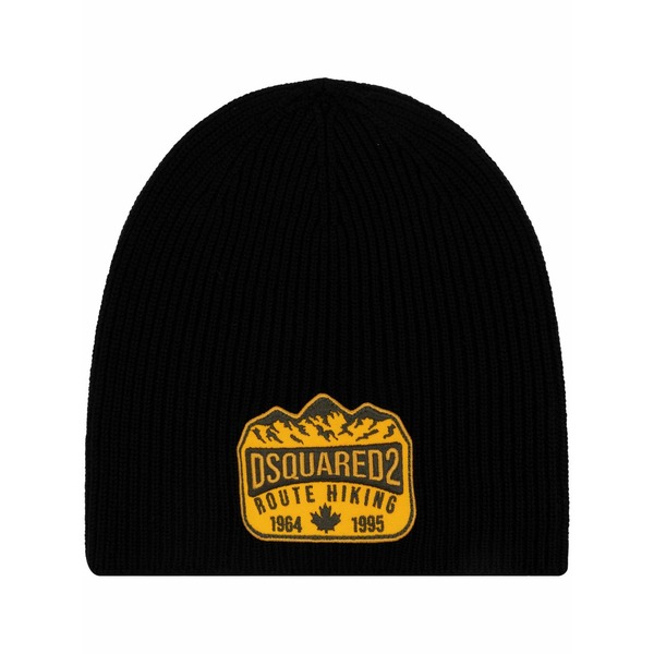 ディースクエアード メンズ 帽子 アクセサリー Logo-appliqu茫漏 wool beanie Black