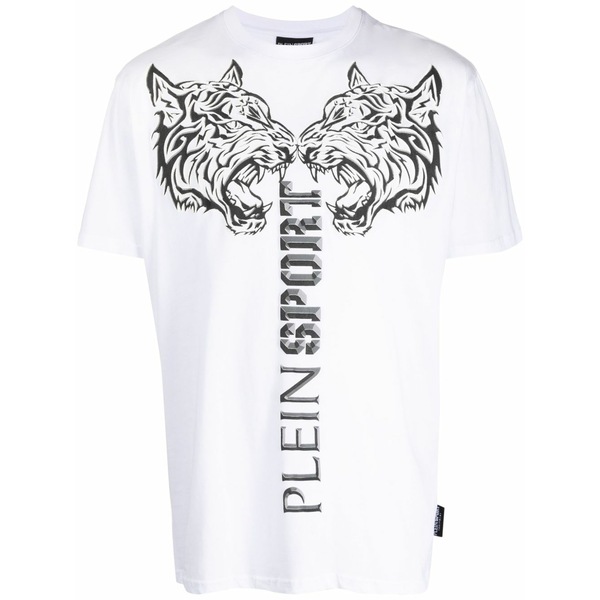 プレインスポーツ メンズ Tシャツ トップス Logo tiger-print t-shirt White|asty