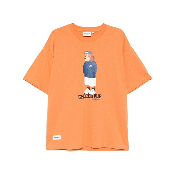 黒茶 メンズ プルオーバー トップス Graphic-print t-shirt Orange