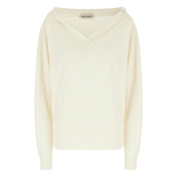 アルベルタ フェレッティ レディース ニット&セーター アウター Faux pearl-embellished v-neck sweater Neutrals｜asty