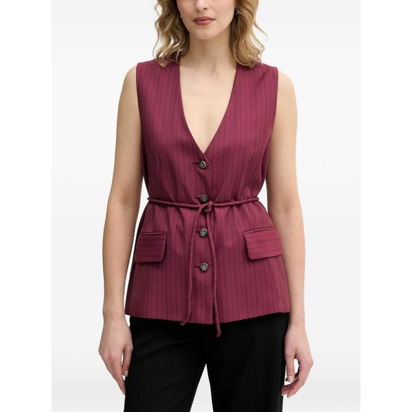 シスレー レディース 厚地の外套 アウター Pinstripe buttoned v-neck gilet Red