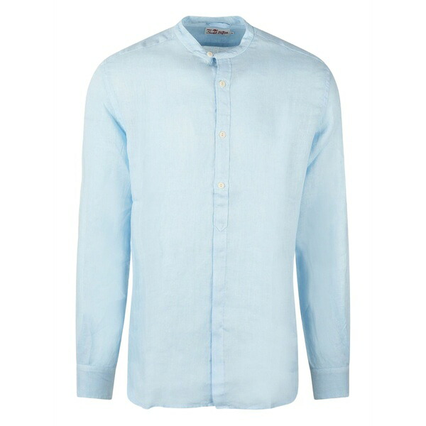 エムシーツーセイントバース メンズ プルオーバー トップス Linen mandarin-collar shirt Blue