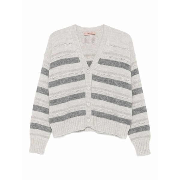 ツイン仕掛ける レディース ジレー アウター Striped cardigan Grey