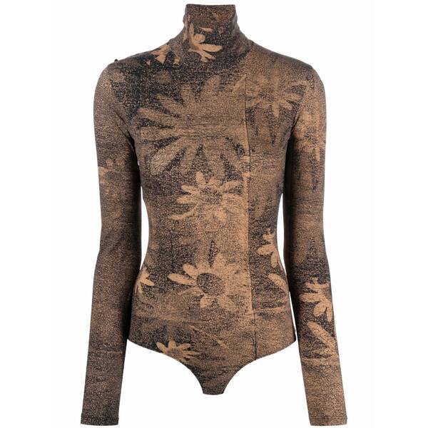 マルタンマルジェラ レディース カットソー トップス Flower-print high neck bodysuit Brown
