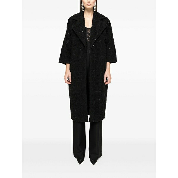 ニッサ レディース 厚地の外套 アウター Bead-embellished coat Black