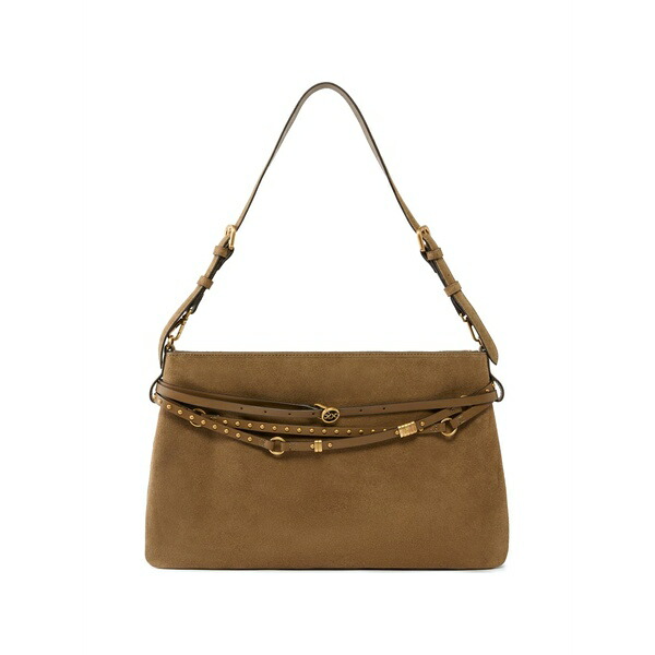 ピンコ レディース ショルダーバッグ 御徒面子 Studded-strap shoulder bag Brown