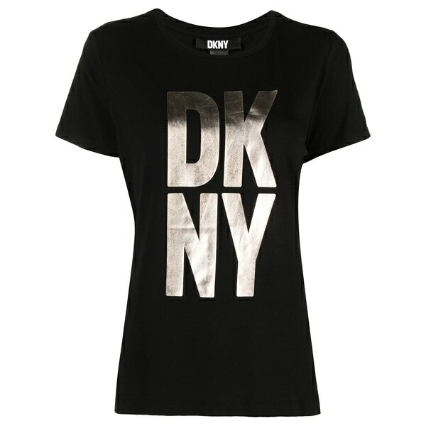 ダナ キャラン ニューヨーク州 レディース プルオーバー トップス Metallic-finish logo-print jersey t-shirt Black