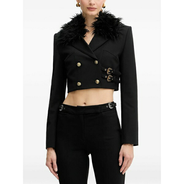 呼びりん探し回る レディース 上衣＆上衣 アウター Faux-fur-collar buckle-detailed jacket Black
