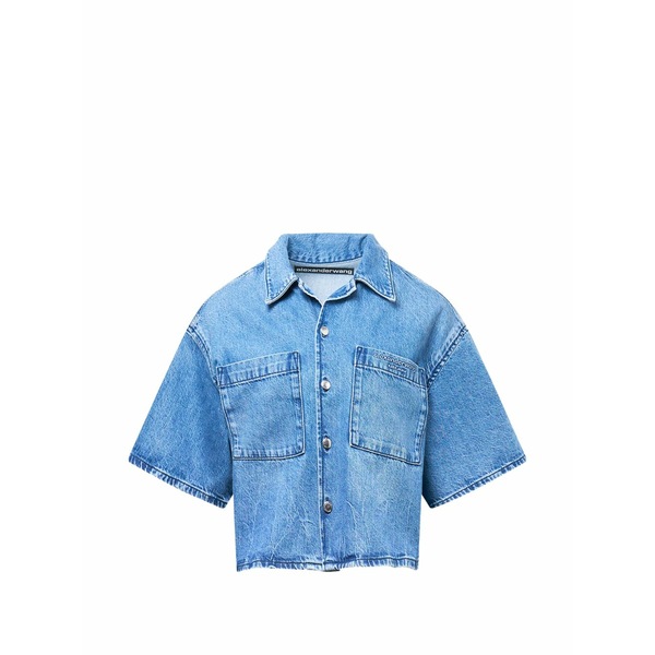 アレキサンダーワン レディース プルオーバー トップス Cropped short-sleeve shirt Blue