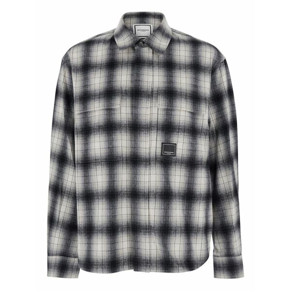 ウーヨンミ メンズ ティーシャツ トップス Logo-patch check-pattern shirt Black