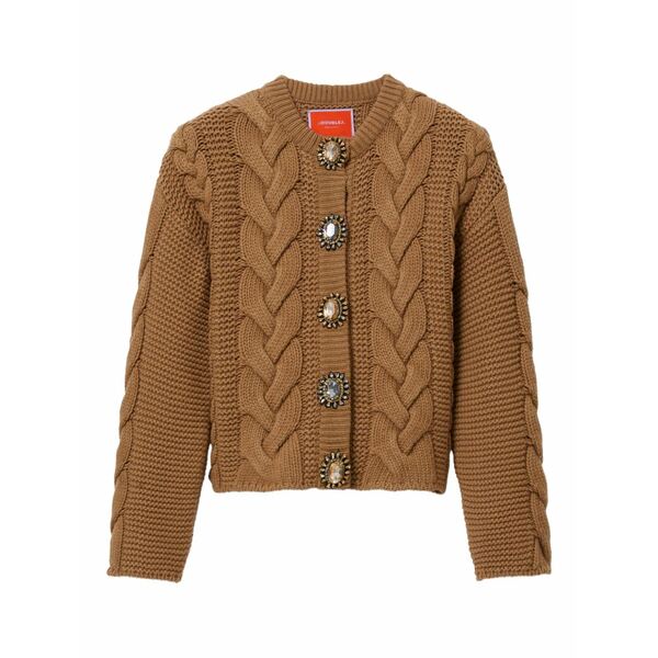 ラ・ダブル・ジェイ レディース ジレー アウター Long-sleeve cable-knit cardigan Brown