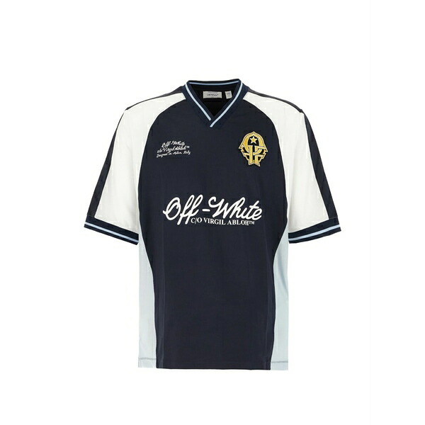象牙色 メンズ ティーシャツ トップス Logo-print panelled t-shirt Blue