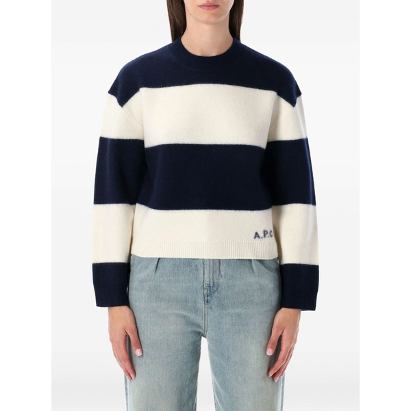 アーペーセー レディース 編み物\u0026ティーシャツ アウター Penny stripe knit sweater White