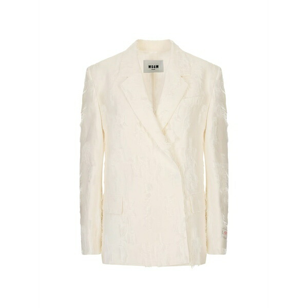 エムエスジイエム レディース 上衣＆上衣 アウター Frayed double-breasted jacket Neutrals