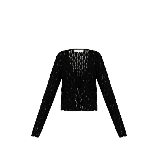 フレーム レディース カーディガン アウター Pointelle-knit tie-fastening cardigan Black｜asty